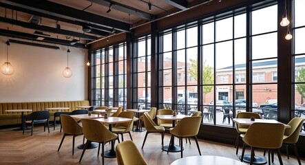 Coffee shop with large windows and natural light background bright coffee shop with large windows allowing natural light in