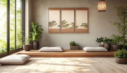 Rustic Modern Meditation Room Natural Design high detail