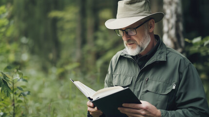 Forest Ranger Observing Flora and Fauna in the Woods
