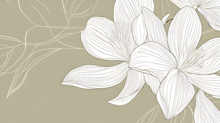A flower background with simple line art of delicate petals and vines, drawn in white outlines on a light green canvas, creating a minimalistic and elegant design