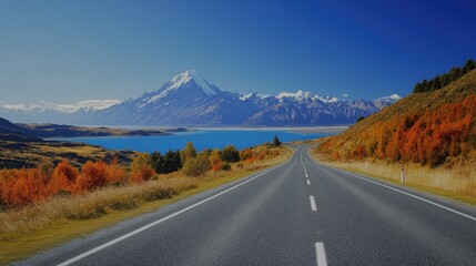 Fototapeta premium Scenic Road Trip with Mountain Backdrop