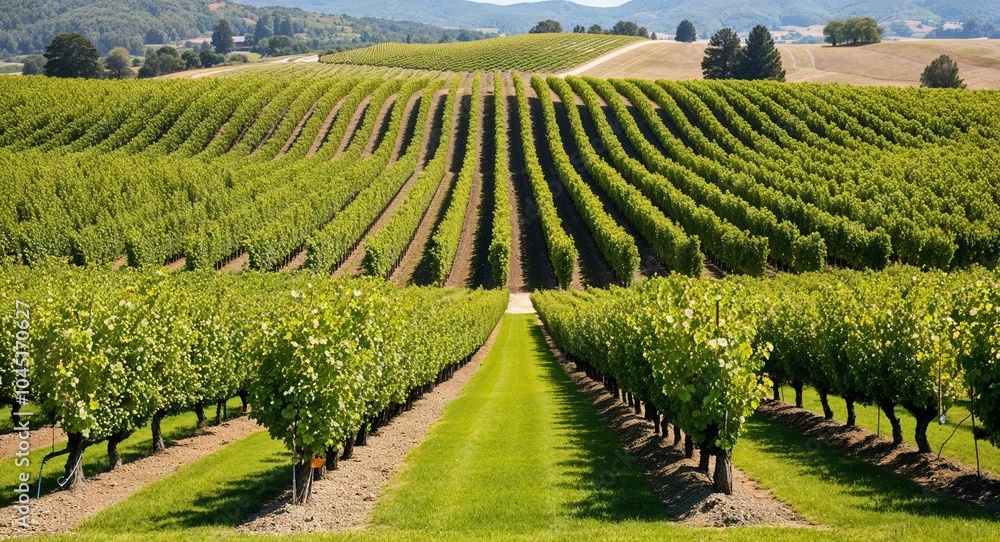 Poster expansive vineyard with lush grapevines background stunning vineyard landscape with rows of grapevin