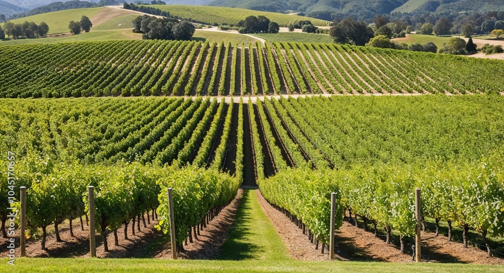 Poster expansive vineyard with lush grapevines background stunning vineyard landscape with rows of grapevin