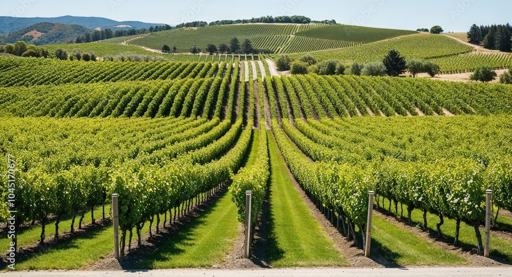 Poster expansive vineyard with lush grapevines background stunning vineyard landscape with rows of grapevin