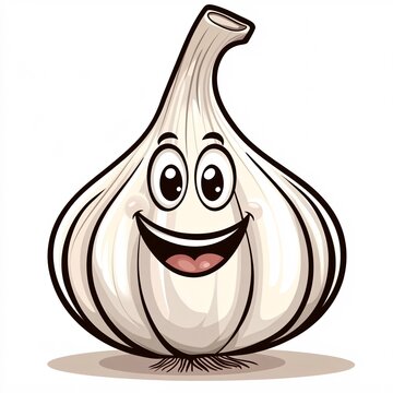 A cartoon garlic bulb with a happy face