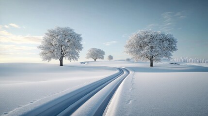 Obraz premium Striking Winter Scene with Car Tracks in Snow