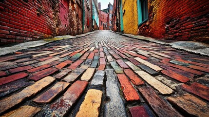 Stunning Brick Floor Perspective in Colorful Alleyway