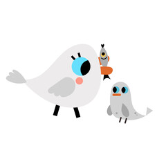 Seagull family mother and child kid illustration isolated on white background. education card sheet printable book.