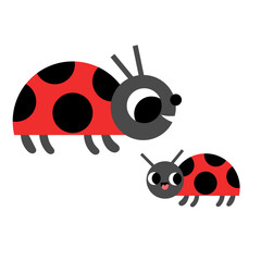 Fototapeta premium Cute ladybug mother and child baby illustration isolated on white background. Activity education flashcard.