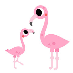 Cute pink flamingo mother and child baby illustration activity puzzle maze printable page sheet isolated on white background.