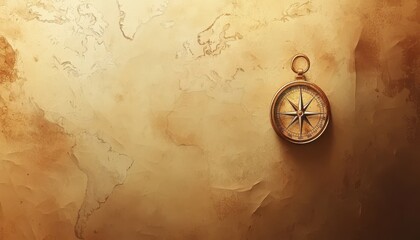 Ancient compass on a vintage world map, symbolizing exploration