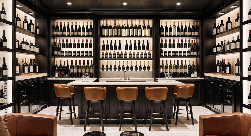 Poster stylish wine bar with wine bottles background elegant wine bar with shelves of wine bottles and inti
