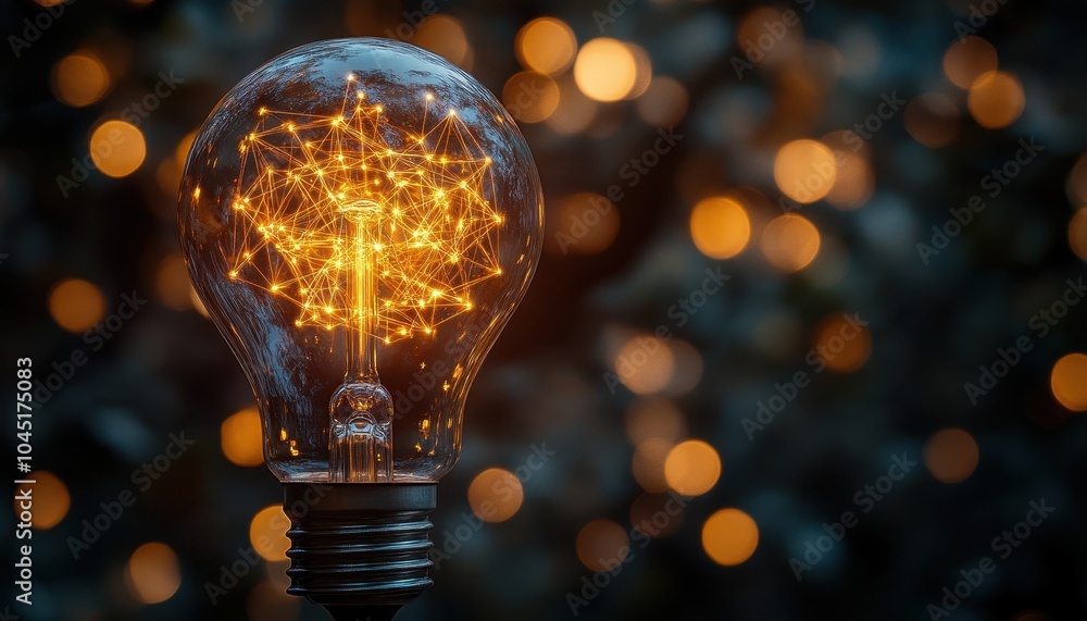 Poster intricate digital network illuminated within a light bulb on a dark background