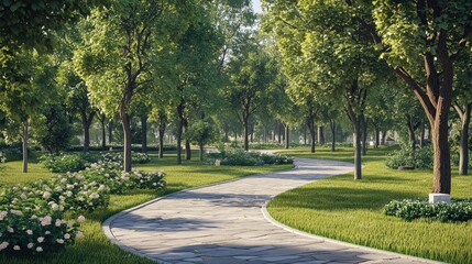 Fototapeta premium Serene Winding Pathway Through a Peaceful Park