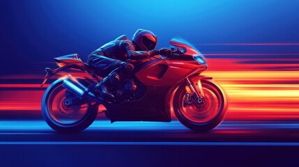 Fototapeta premium Fast motorcycle on a blue background. Motorcycle race, Moto GP, Motorbike competition, Biker graphic, Grand rider, moto technology concept.