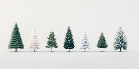 Obraz premium Various evergreen trees on a white isolated background.