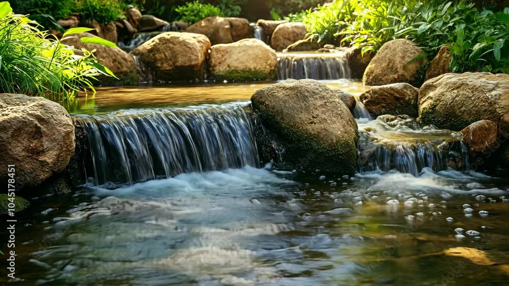 Poster a cascading waterfall flows over smooth rocks in a peaceful forest setting