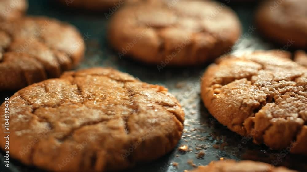 Aufkleber close up of a plate of cookies with a brown color. the cookies are arranged in a row and have a crum