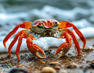 Sally Lightfoot crab on the beach, Galapagos Islands, Ecuador