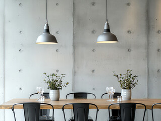Embracing industrial chic a modern dining room featuring concrete walls and metal chairs for a stylish dining experience