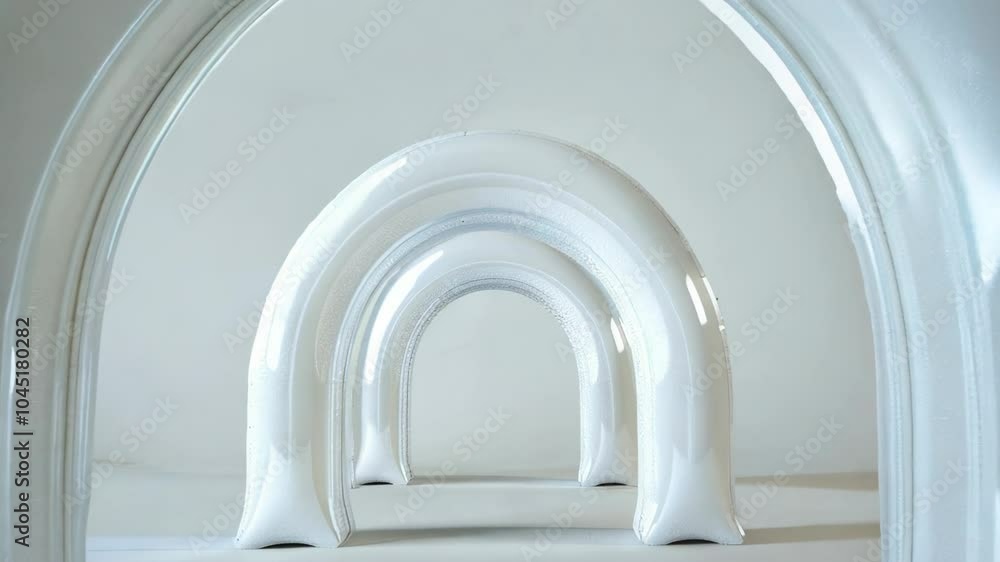 Poster series of white arches, each one slightly different in size and shape. the arches are arranged in a 