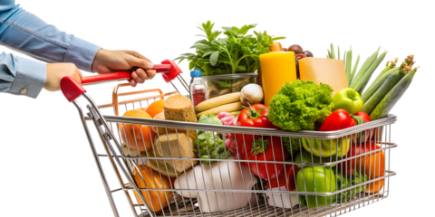 Shopping cart or Basket full of grocery food items Transparent PNG