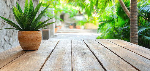 Fototapeta premium Charming mediterranean outdoor dining space surrounded by lush greenery and natural elements for memorable gatherings