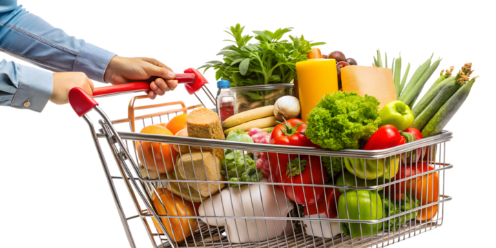 Shopping cart or Basket full of grocery food items Transparent PNG