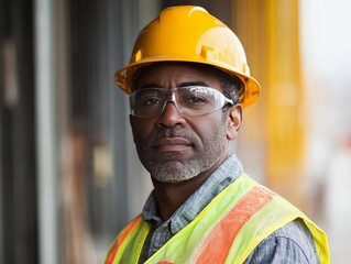 Construction worker wearing safety gear.