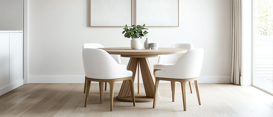Fototapeta premium Elegant retro-inspired dining room with midcentury furniture a harmonious blend of style and comfort