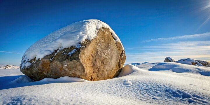 Snow covered rock at a tilted angle