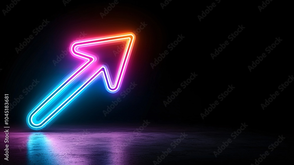 Poster vibrant neon arrow with bold colors on black background - stunning glow with sharp lines for dynamic