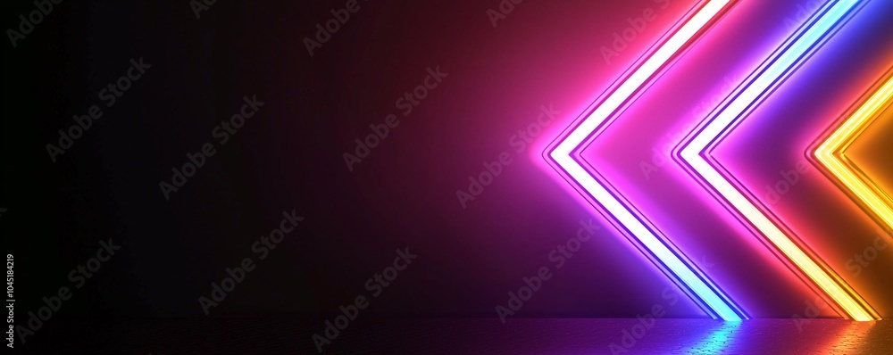 Poster vibrant neon arrow with sharp lines - glowing effect isolated on black background perfect for modern