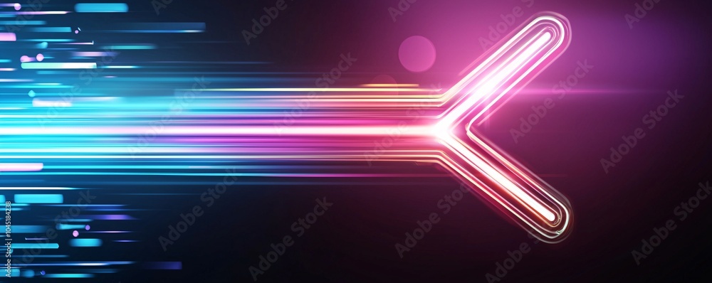 Poster vibrant neon sharp arrow with glowing lines - isolated on black background for dynamic designs and c