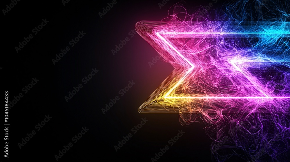 Poster vibrant neon arrow design - bold colorful arrow on black background with sharp lines and eye-catchin