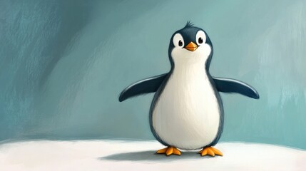 Obraz premium Whimsical cartoon depiction of a playful penguin