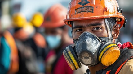 A frontline worker, exhausted yet determined, wears protective gear after a long shift