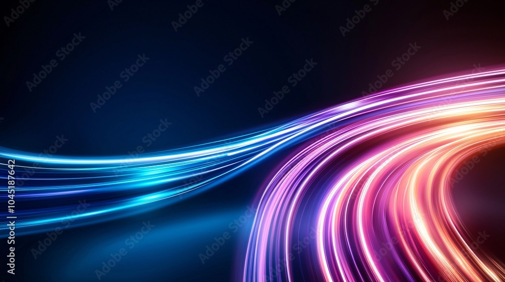 Poster dynamic light trails creating a vibrant starburst - prismatic energy with long glowing streaks in a 