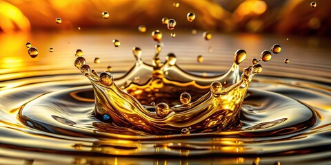 Extreme Close-Up oil splashes into a clear liquid background