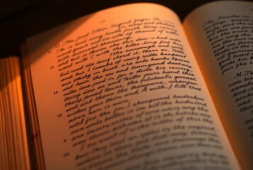 Illuminating manuscript A warm gentle light shines on a handwrit