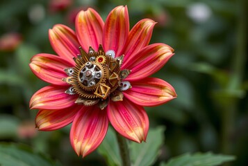 Mechanical Flower A flower with petals made of moving gears ;