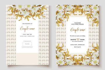 WEDDING INVITATION FRAME WITH FLOWER DECORATIONS AND FRESH LEAVES