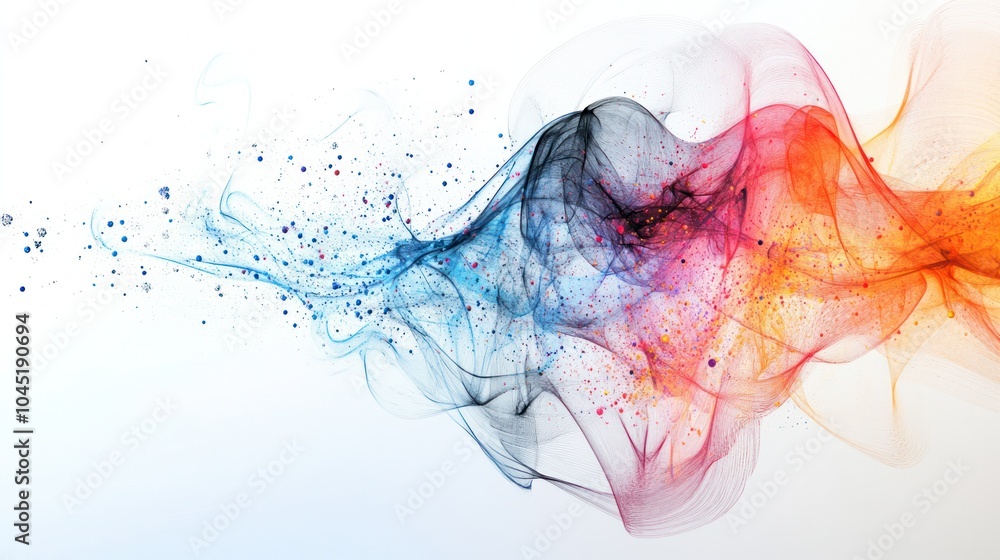 Poster captivating abstract art piece representing a quantum lung, integrating flowing lines and particles 