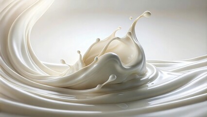 Extreme close-up shot of white cream fluid flowing on white and cream background