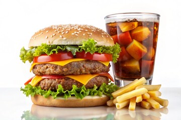 Cheeseburger with cola soda drink