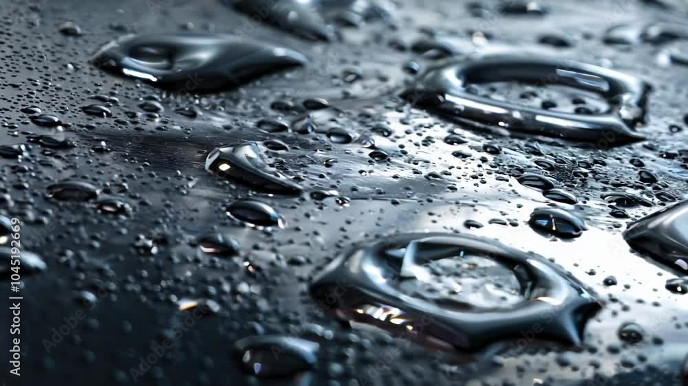 Poster wet surface with many drops of water on it. the water droplets are scattered all over the surface, c
