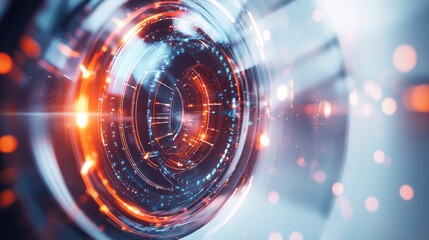 Obraz premium close-up view of a quantum x-ray sensor, surrounded by abstract digital patterns and light effects,