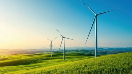 Aerial View of Wind Turbines on Lush Green Field