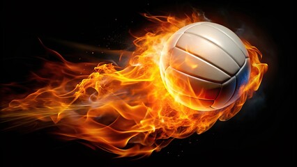Fototapeta premium Extreme close-up volleybal with fire isolated on black background