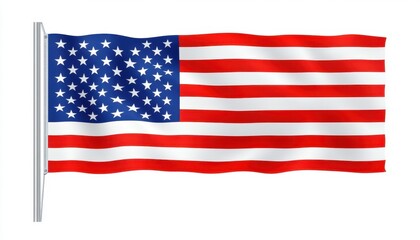 American flag waving gently in a clear white space highlighting its colors